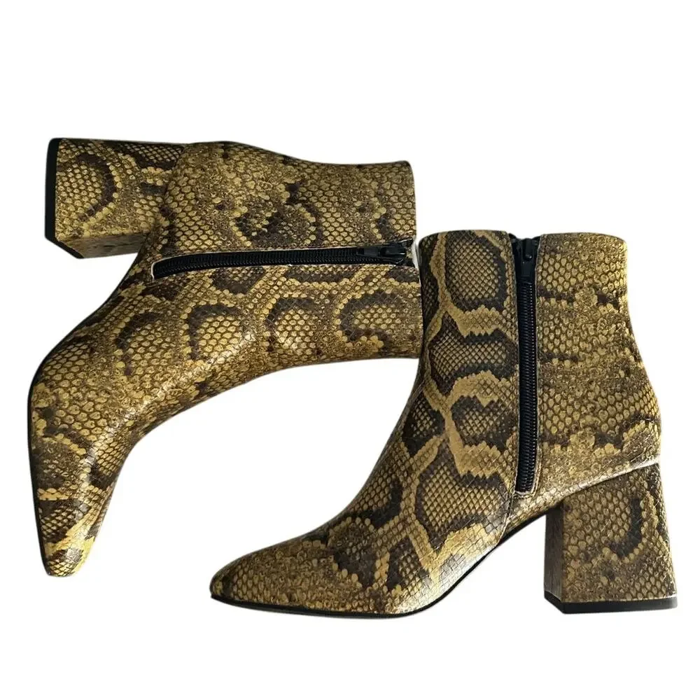 Katy Perry Geminni Mustard Print Zip up Block Heel Ankle Bootie-6.5-NIB